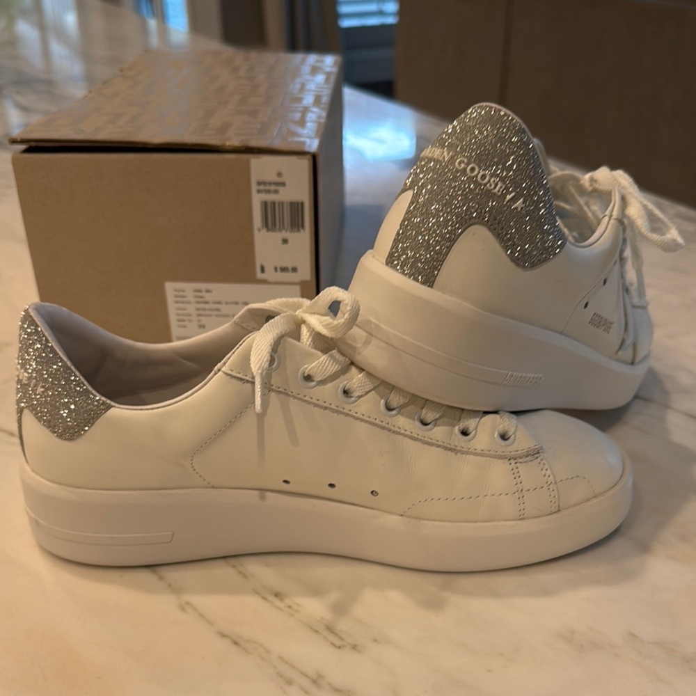 Golden Goose White and Silver Low-Top Sneakers
